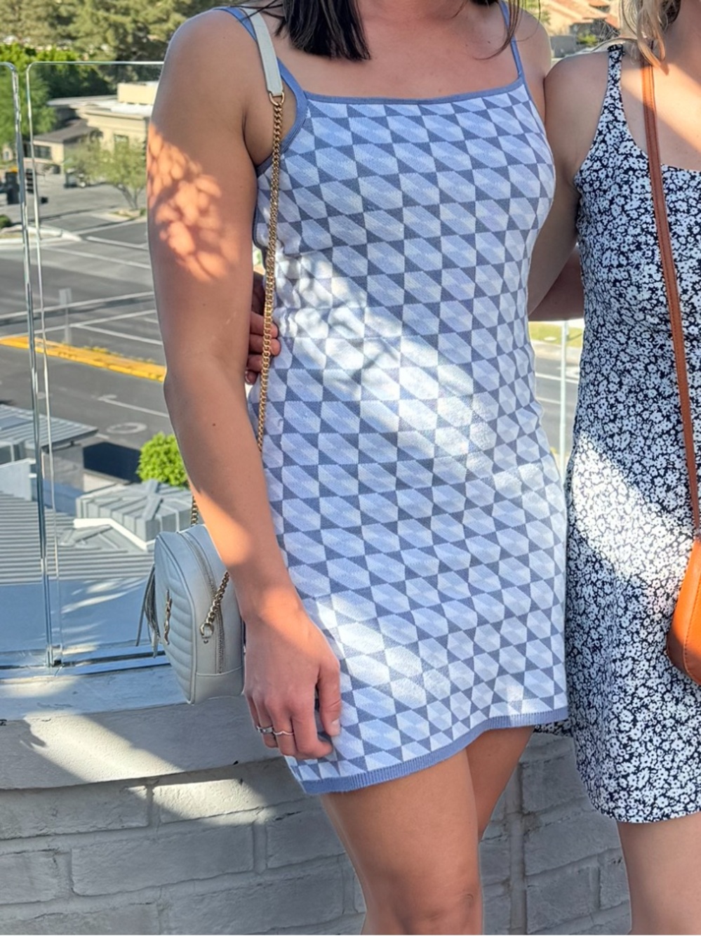 Abercrombie & Fitch Blue and Cream Geometric Strapless Knit Sundress